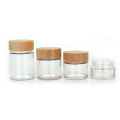 New design 2oz 3oz Cylinder glass storage jar with bamboo lid